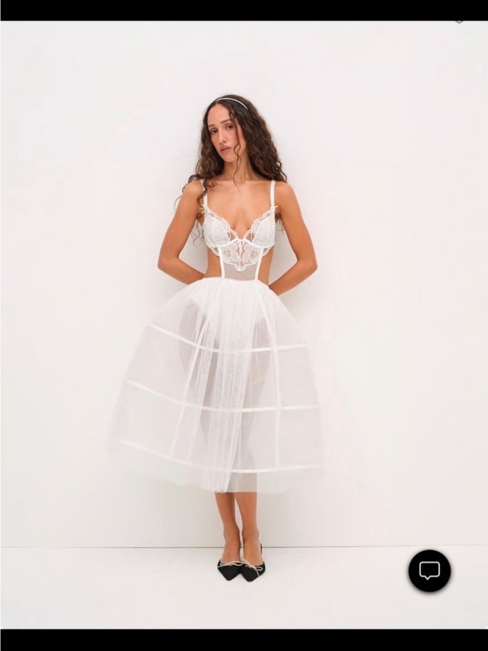 For Love & Lemons White Lace Bodice Tulle Midi